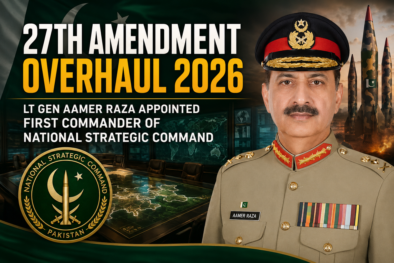 27th Amendment Overhaul 2026: Lt Gen Aamer Raza Appointed First Commander of National Strategic Command