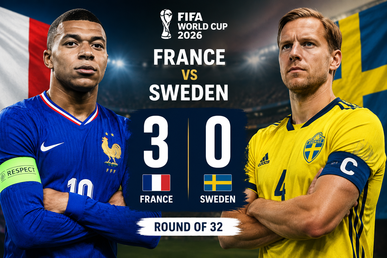 France Beat Sweden 3-0 in FIFA World Cup 2026 Round of 32 – Match Report, Highlights & Key Moments