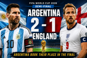 Argentina defeats England 2-1 in the FIFA World Cup 2026 semi-final to qualify for the World Cup Final.