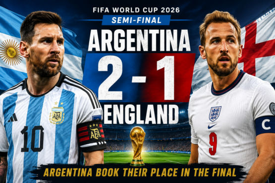 Argentina defeats England 2-1 in the FIFA World Cup 2026 semi-final to qualify for the World Cup Final.