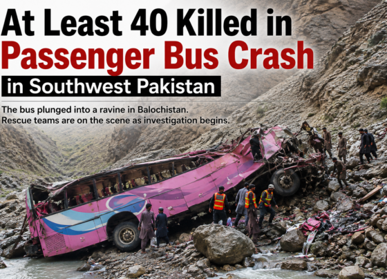 At least 40 killed after passenger bus crashes into ravine in Balochistan, Pakistan.