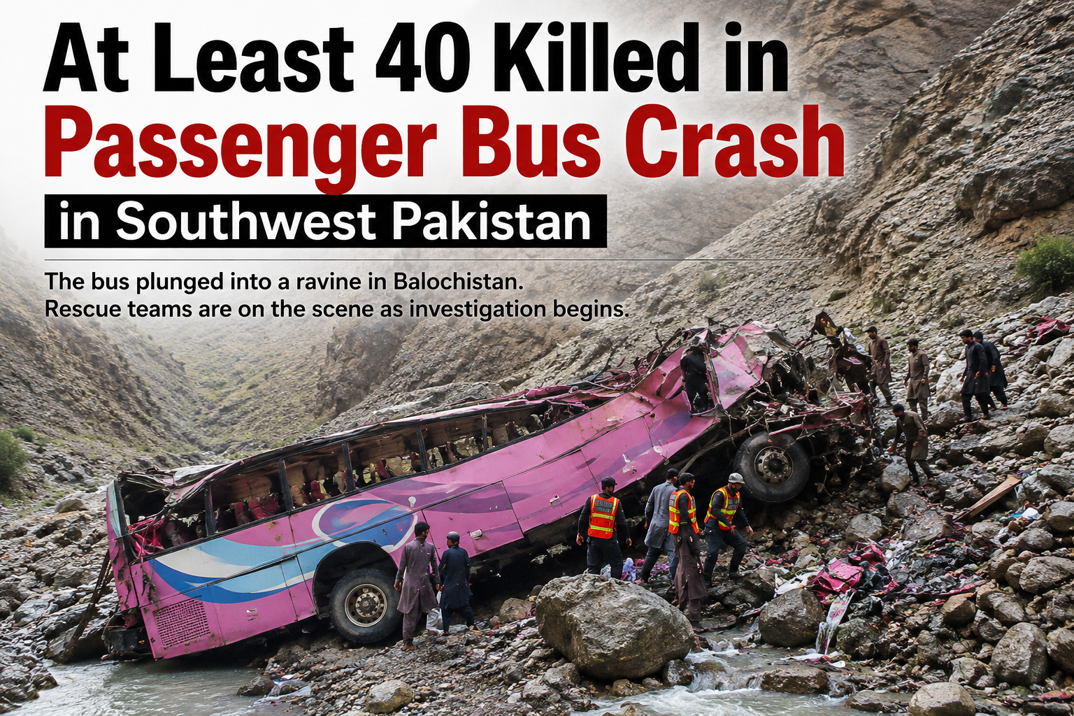 Heartbreaking Pakistan Bus Crash Claims at Least 40 Lives in Balochistan, Rescue Teams Continue Investigation