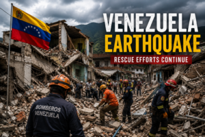 Rescue teams conducting search operations after the Venezuela earthquake.